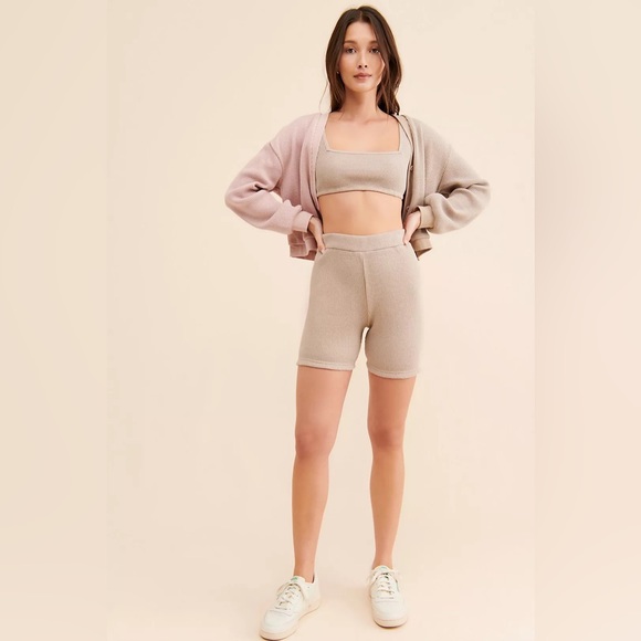 Onia By ANTHROPOLOGIE | Waffle Knit Bralette Bra Crop Women’s Taupe Tan Cream - Picture 2 of 16